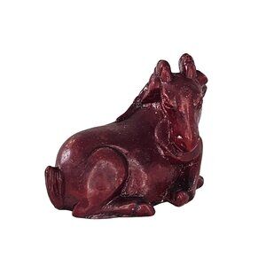 Vintage Red Goat Figurine Sculpture Ram Netsuke Lucky Feng Shui *Chip*